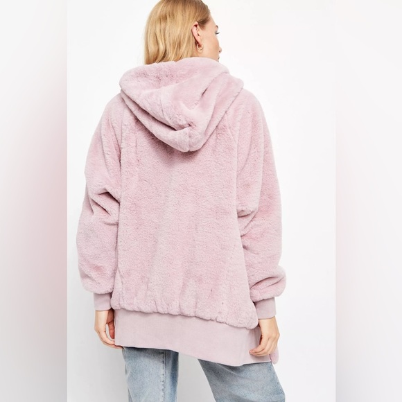 Free People Turn Up Zip Off Faux Fur Hoodie Coat Lavender Haze XS - Picture 2 of 13